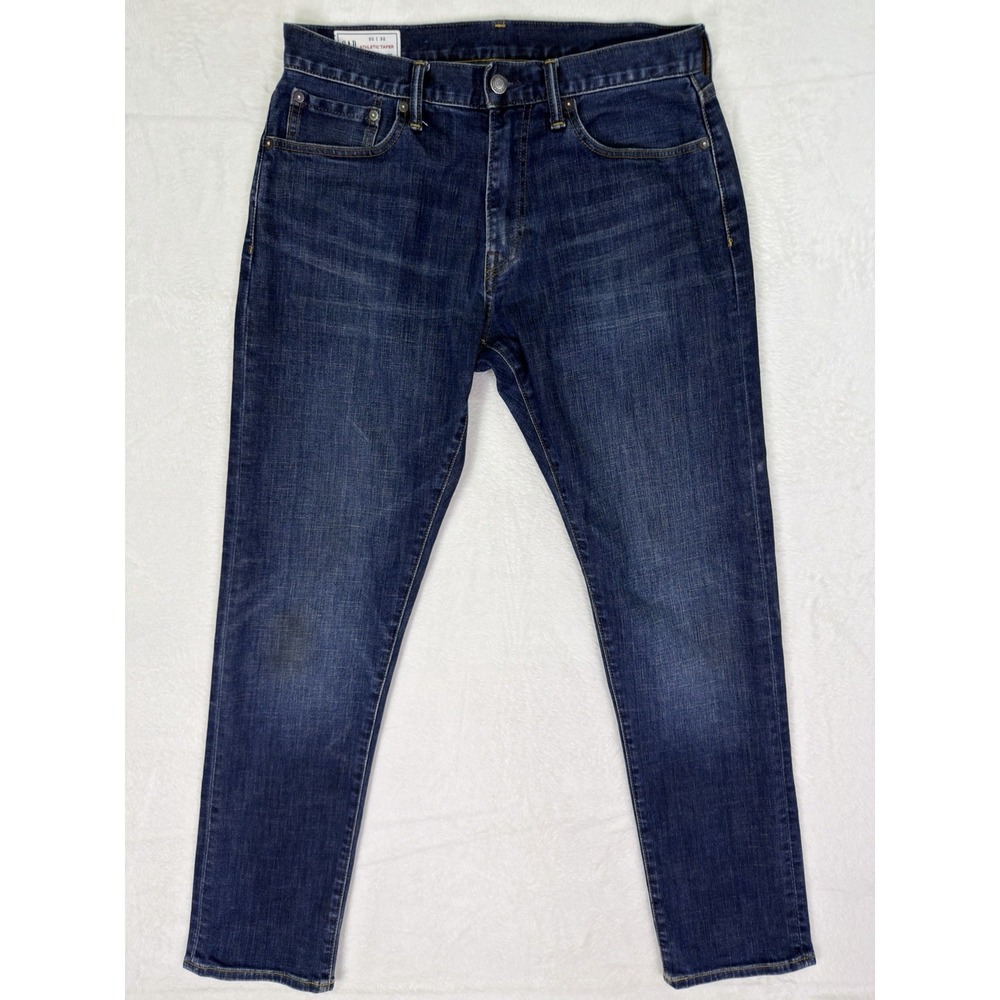 Gap 1969 Jeans Mens 30x32 Blue Dark‎ Wash Athletic Taper Mid Rise Stretch Denim